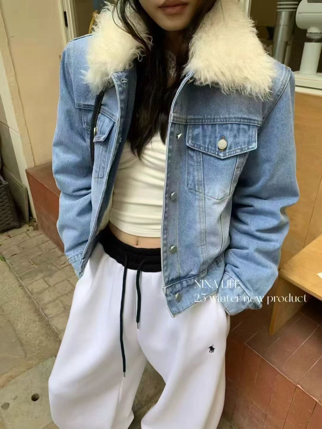 羽绒牛仔外套女秋冬小个子高级感可拆卸派毛领冬款潮
