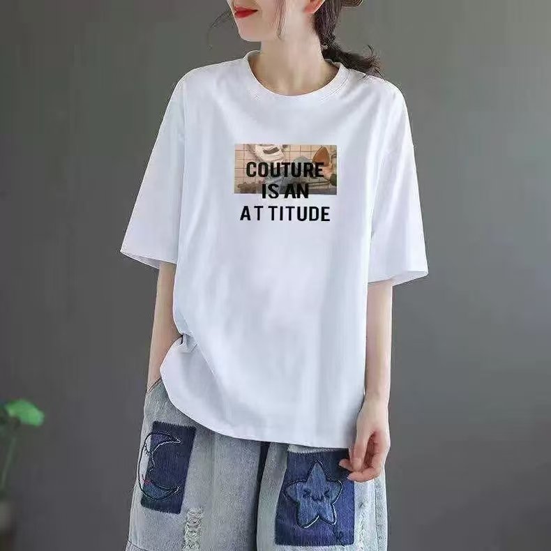 Korean Style Pure Cotton Short-Sleeve T-Shirt for Women