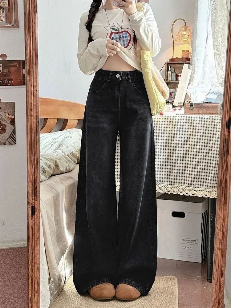 高街辣妹牛仔裤女2026新款冬季高腰宽松直筒阔腿裤子